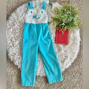 Buster Brown Vintage 70s/80s ? Teal Blue Corduroy Quilted Embroider Overalls 4T‎